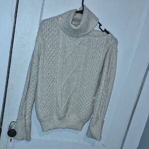 Xs Worn Once.by Sofia Vergara Textured Turtleneck Sweater Cream WithGold Sparkle